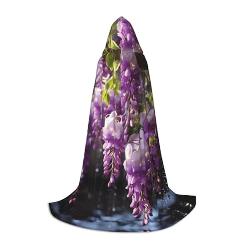 YKJJFVZ Umhang mit Glyzinien-Blumen mit verträumten Farben, Mittelalter- und Renaissance-Umhang mit Kapuze, Zauberer, Vampir-Halloween-Kostüme, Schwarz, L von YKJJFVZ
