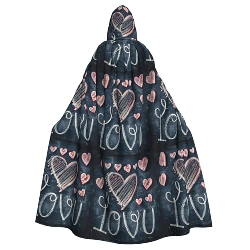 YKJJFVZ Umhang mit Kapuze und Aufschrift "I Love You" und Aufschrift "I Love You" mit Herz-Aufdruck, für Erwachsene, Halloween, Hexe, Uni-Kostüm für Horror-Partys, Maskerade von YKJJFVZ