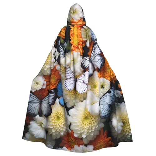 YKJJFVZ Umhang mit Kapuze und Kapuze, weißes Blumenmuster, bunte Schmetterlinge, 3 Drucke, Rogue, Cosplay, Erwachsene, Halloween, Hexe, Umhang, Uni-Kostüm für Horror-Partys, Maskerade YKJJFVZ Umhang mit Kapuze und Kapuze, weißes Blumenmuster, bunte Schmetterlinge, 3 Drucke, Rogue, Cosplay, Erwachsene, Halloween, Hexe, Umhang, Uni-Kostüm für Horror-Partys, Maskerade von YKJJFVZ
