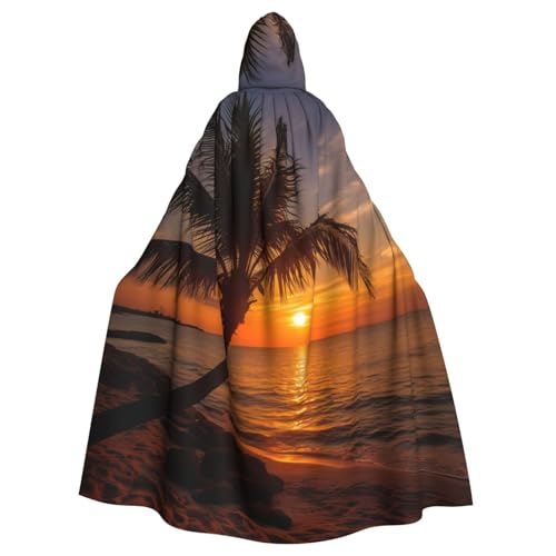 YKJJFVZ Umhang mit Kapuze und Palmen-Sonnenuntergang-Druck, für Erwachsene, Halloween, Hexe, Uni-Kostüm für Horror-Partys, Maskerade von YKJJFVZ