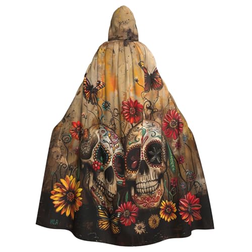 YKJJFVZ Umhang mit Kapuze und Totenköpfen und Schmetterlings-Aufdruck, für Erwachsene, Halloween, Hexe, Uni-Kostüm für Horror-Partys, Maskerade von YKJJFVZ