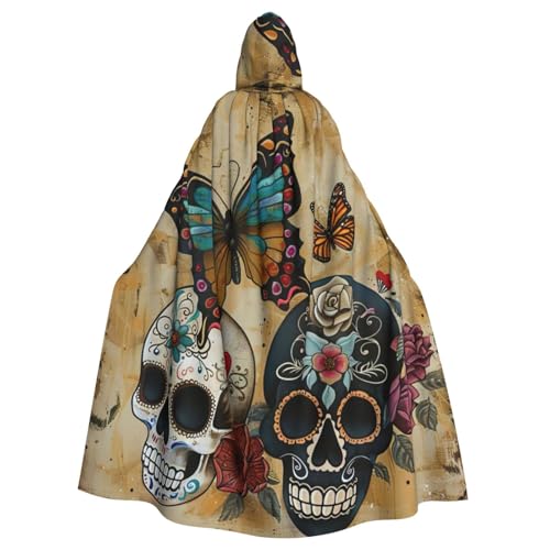 YKJJFVZ Umhang mit Kapuze und Totenköpfen und Schmetterlings-Aufdruck, für Erwachsene, Halloween, Hexe, Uni-Kostüm für Horror-Partys, Maskerade von YKJJFVZ