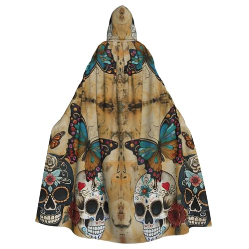 YKJJFVZ Umhang mit Kapuze und Totenköpfen und Schmetterlings-Aufdruck, für Erwachsene, Halloween, Hexe, Uni-Kostüm für Horror-Partys, Maskerade YKJJFVZ Umhang mit Kapuze und Totenköpfen und Schmetterlings-Aufdruck, für Erwachsene, Halloween, Hexe, Uni-Kostüm für Horror-Partys, Maskerade von YKJJFVZ
