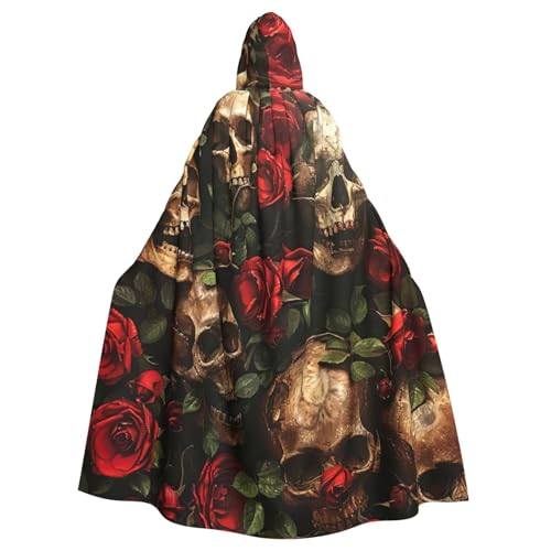 YKJJFVZ Umhang mit Kapuze und Totenkopf und roter Rose, für Erwachsene, Halloween, Hexe, Uni-Kostüm für Horror-Partys, Maskerade von YKJJFVZ