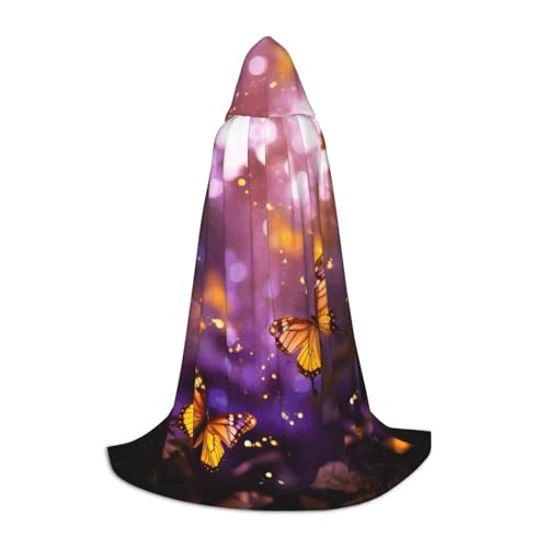 YKJJFVZ Umhang mit Schmetterlingen, Violett-Gold, Mittelalter und Renaissance, mit Kapuze, Zauberer, Vampir und Halloween-Kostüme von YKJJFVZ
