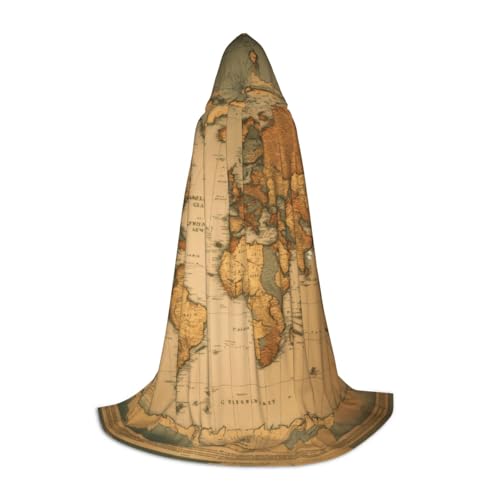 YKJJFVZ Umhang mit Weltkarten-Druck, Mittelalter und Renaissance, mit Kapuze, Zauberer, Vampir und Halloween-Kostümen von YKJJFVZ