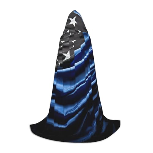 YKJJFVZ Umhang mit amerikanischer dünner blauer Flagge, Mittelalter- und Renaissance-Umhang mit Kapuze, Zauberer, Vampir und Halloween-Kostüme von YKJJFVZ