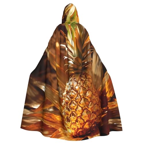YKJJFVZ Umhang mit goldenem Ananas-Druck, für Erwachsene, Halloween, Hexe, Kapuzenumhang, Uni-Kostüm für Horror-Partys, Maskerade von YKJJFVZ