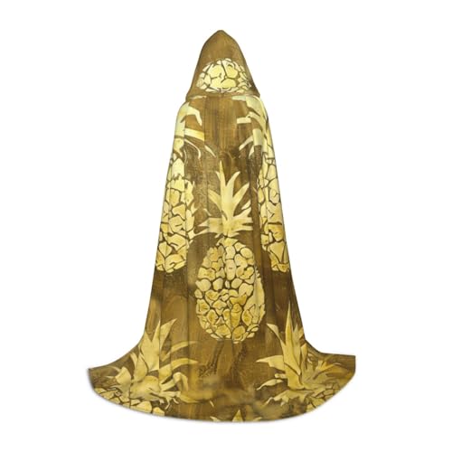 YKJJFVZ Umhang mit goldenem Ananas-Hintergrund, Mittelalter- und Renaissance-Umhang mit Kapuze, Zauberer, Vampir und Halloween-Kostümen von YKJJFVZ