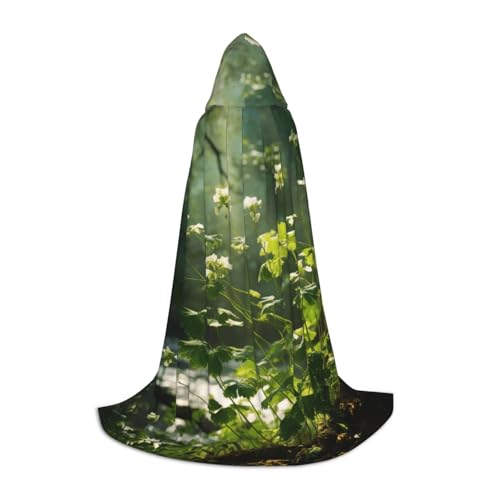 YKJJFVZ Umhang mit wilden Blumen, Vögeln, Blättern, Zweigen, Druck, Mittelalter und Renaissance, mit Kapuze, Zauberer, Vampir, Halloween-Kostüme, Schwarz, L von YKJJFVZ