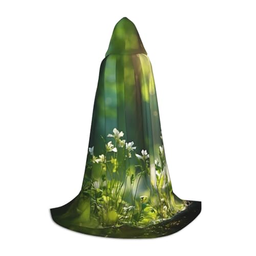 YKJJFVZ Umhang mit wilden Blumen, Vögeln, Blättern, Zweigen, Druck, Mittelalter und Renaissance, mit Kapuze, Zauberer, Vampir und Halloween-Kostüm von YKJJFVZ