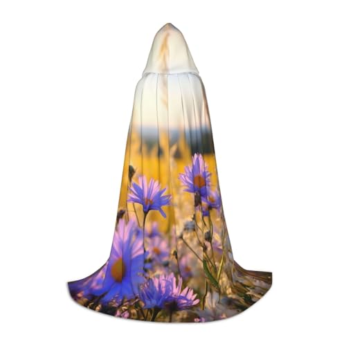 YKJJFVZ Umhang mit wilden Blumen und Kornblumen, Gänseblümchen, mittelalterlicher Renaissance-Umhang mit Kapuze, Zauberer, Vampir-Kostüme, Schwarz, L von YKJJFVZ