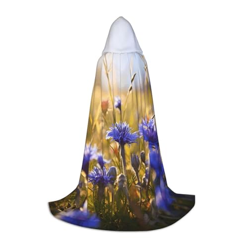 YKJJFVZ Umhang mit wilden Blumen und Kornblumen, Gänseblümchen, mittelalterlicher Renaissance-Umhang mit Kapuze, Zauberer, Vampir-Kostüme, Schwarz, L von YKJJFVZ