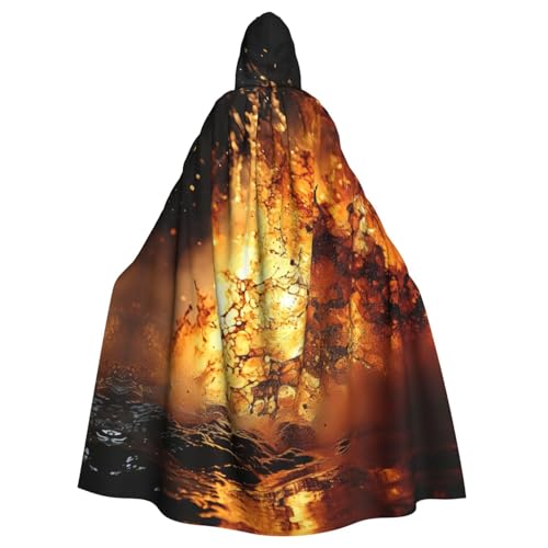 YKJJFVZ Volcano Print Rogue Cosplay Erwachsene Halloween Hexe Kapuzenumhang Umhang Uni Kostüm für Horrorpartys Maskerade von YKJJFVZ