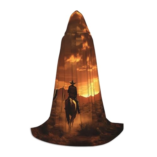 YKJJFVZ West-Wüstenkaktus mit Cowboys reitenden Pferden, mittelalterlicher Renaissance-Umhang mit Kapuze, Vampir-Halloween-Kostüme, Schwarz, L von YKJJFVZ