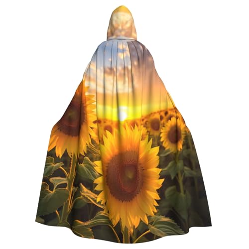 YKJJFVZ Wunderschöner Sonnenblumen-Umhang mit Kapuze für Erwachsene, Halloween, Hexe, Umhang, Uni-Kostüm für Horror-Partys, Maskerade von YKJJFVZ