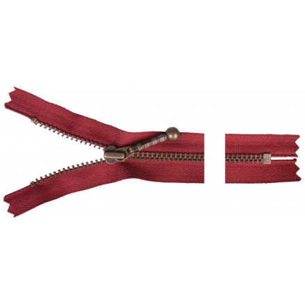 YKK-Reißverschluss Messing antik 20cm 4mm Bordeaux von YKK