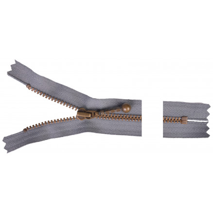 YKK Reißverschluss Messing antik 20cm 4mm Grau von YKK