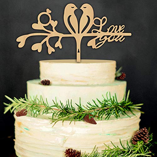 Love You Cake Toppers,Hochzeit Kuchen Topper,Love Birds Holz Tortentopper Party Hochzeitsgeschenk Jahrestag Kuchen Dekoration von YKKJ
