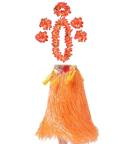 YKKJ 7 Stück Hawaii Rock Set，Hula Rock mit Hawaii，für Frauen Kostüm Zubehör Schick Hawaii Party Deko.（orange） von YKKJ