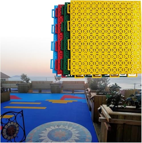 9,84 Zoll Garten-Modular-Ineinander greifende Bodenmatten, Outdoor-Basketball-Kindergarten-DIY-Sportplatzfliesen, Schnelle Entwässerung, 16 Stück(Light Blue) von YKMYXZ