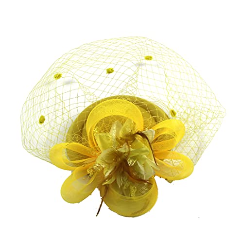 Blumen-Stirnband, Damen Fascinator Hut Haarspange Feder Hochzeit Braut Cocktailhut Derby Kirche Bankett for Mädchen(WEN4 15 yellow) von YKMYXZ