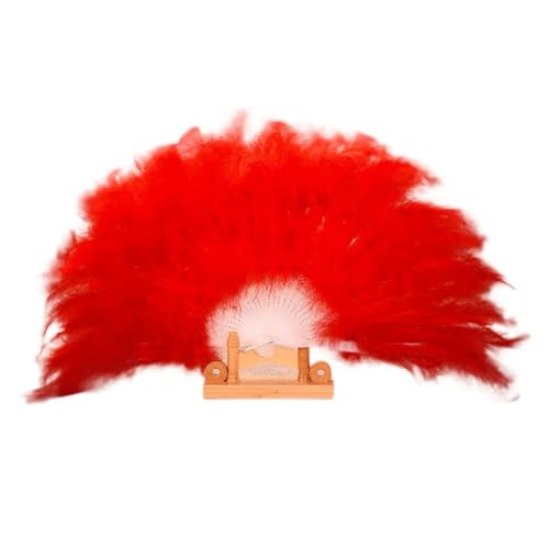 YKMYXZ, 1pc Straußenfeder Fan Bunte Flauschige Federn Hand Fan Feier Party Hochzeit Tanz Bühne Zeigen Requisiten Halloween Decor Craft(Rd) von YKMYXZ