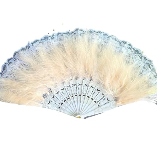 YKMYXZ, Faltende Federfächer, 1 Stück, Quasten-Anhänger, Handfächer, Spitze, Feder, Faltfächer, Handfächer, Tanzparty, Hochzeit, Dekoration, Requisiten, Feder(Beige) von YKMYXZ