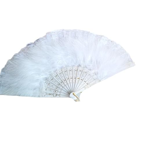 YKMYXZ, Faltende Federfächer, 1 Stück, Quasten-Anhänger, Handfächer, Spitze, Feder, Faltfächer, Handfächer, Tanzparty, Hochzeit, Dekoration, Requisiten, Feder(White) von YKMYXZ