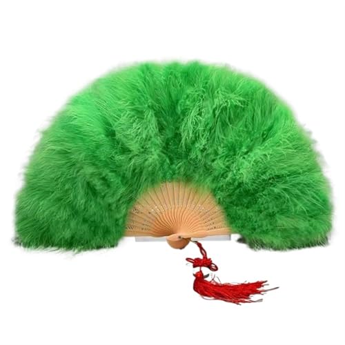 YKMYXZ, Faltende Federfächer, eleganter Faltfächer, voller Samt, bunter weißer Federfächer, chinesischer Knoten, Handfächer, Mädchen, Tanz, Hochzeit, Party(Green) von YKMYXZ
