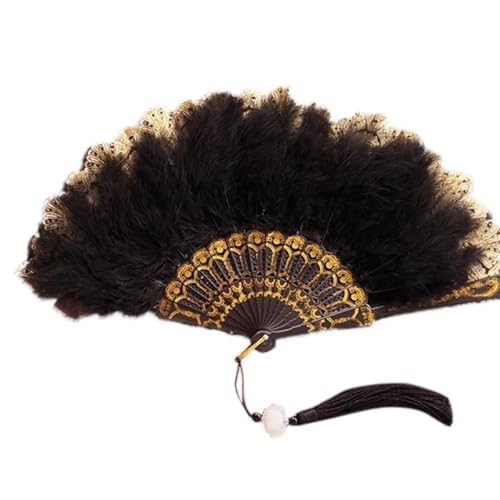 YKMYXZ, Faltende Federfächer Braut Hochzeit Handfächer Feder Faltfächer Rot Weiß Kunsthandwerk Mädchen Tanzfächer Geschenk Party Home Decor Feder(Black) von YKMYXZ