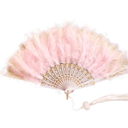 YKMYXZ, Faltende Federfächer Braut Hochzeit Handfächer Feder Faltfächer Rot Weiß Kunsthandwerk Mädchen Tanzfächer Geschenk Party Home Decor Feder(Pink) von YKMYXZ