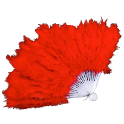 YKMYXZ, Faltende Federfächer Hochzeit Federfächer Braut Handheld Nicht Faltbare Fächer Hochzeit Fotoshooting Pose Heimdekoration Requisite Feder Faltbarer Handfächer(Red) von YKMYXZ