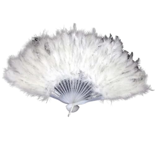 YKMYXZ, Feder-Tanz-Fächer, Feder-Faltfächer, süßes Mädchen, Tanz-Handfächer, Kunsthandwerk, Geschenk, Hochzeit, Party, Halloween, Dekoration(White) von YKMYXZ