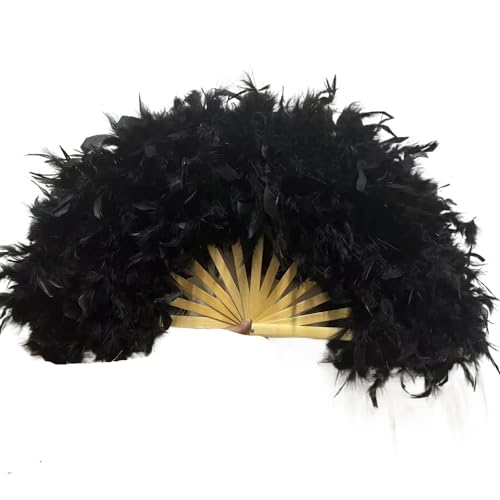 YKMYXZ, Feder-Tanzfächer, 70 x 40 cm, großer Flauschiger Federfächer, Bühnenauftritt, Tanzfächer, Fotografie-Requisiten, Federfaltfächer, Hochzeit, Party, Dekoration(Black) von YKMYXZ