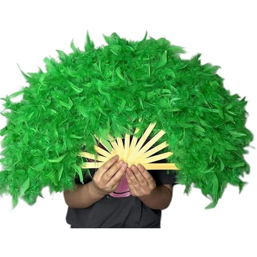 YKMYXZ, Feder-Tanzfächer, 70 x 40 cm, großer Flauschiger Federfächer, Bühnenauftritt, Tanzfächer, Fotografie-Requisiten, Federfaltfächer, Hochzeit, Party, Dekoration(Green) von YKMYXZ