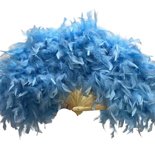 YKMYXZ, Feder-Tanzfächer, 70 x 40 cm, großer Flauschiger Federfächer, Bühnenauftritt, Tanzfächer, Fotografie-Requisiten, Federfaltfächer, Hochzeit, Party, Dekoration(Light Blue) von YKMYXZ