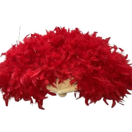 YKMYXZ, Feder-Tanzfächer, 70 x 40 cm, großer Flauschiger Federfächer, Bühnenauftritt, Tanzfächer, Fotografie-Requisiten, Federfaltfächer, Hochzeit, Party, Dekoration(Red) von YKMYXZ
