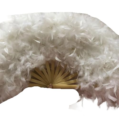 YKMYXZ, Feder-Tanzfächer, 70 x 40 cm, großer Flauschiger Federfächer, Bühnenauftritt, Tanzfächer, Fotografie-Requisiten, Federfaltfächer, Hochzeit, Party, Dekoration(White) von YKMYXZ