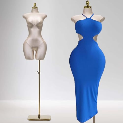 YKMYXZ, Großer Butt-Schneiderpuppen-Torso, Plus Size-Nähpuppe mit goldenem Metallständer, Halbkörper-Kleidermodell-Schneiderpuppe(Beige) von YKMYXZ