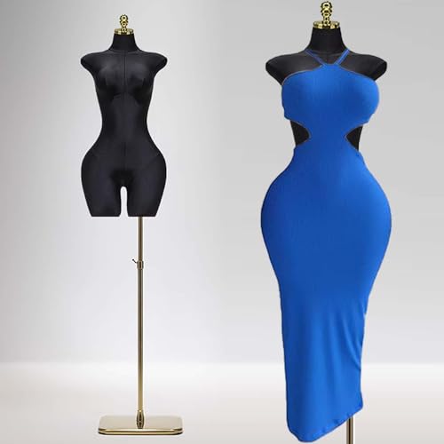 YKMYXZ, Großer Butt-Schneiderpuppen-Torso, Plus Size-Nähpuppe mit goldenem Metallständer, Halbkörper-Kleidermodell-Schneiderpuppe(Black) von YKMYXZ