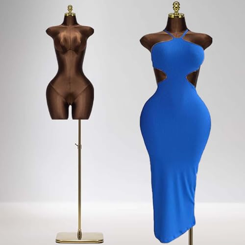 YKMYXZ, Großer Butt-Schneiderpuppen-Torso, Plus Size-Nähpuppe mit goldenem Metallständer, Halbkörper-Kleidermodell-Schneiderpuppe(Brown) von YKMYXZ