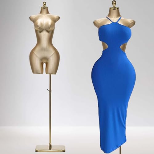YKMYXZ, Großer Butt-Schneiderpuppen-Torso, Plus Size-Nähpuppe mit goldenem Metallständer, Halbkörper-Kleidermodell-Schneiderpuppe(Khaki) von YKMYXZ