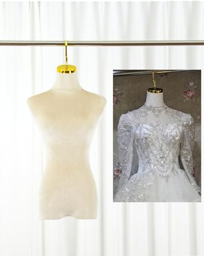 YKMYXZ, Hängende Schaufensterpuppe Halbkörper, Brautkleid Schneiderpuppe mit Metallhaken, Elegante Samthülle Damenpuppe(Beige,Short Hook 10cm(4in)) von YKMYXZ
