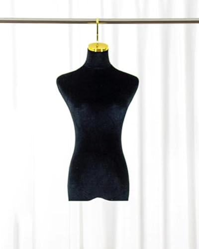 YKMYXZ, Hängende Schaufensterpuppe Halbkörper, Brautkleid Schneiderpuppe mit Metallhaken, Elegante Samthülle Damenpuppe(Black,Short Hook 10cm(4in)) von YKMYXZ