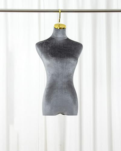 YKMYXZ, Hängende Schaufensterpuppe Halbkörper, Brautkleid Schneiderpuppe mit Metallhaken, Elegante Samthülle Damenpuppe(Dark Gray,Short Hook 10cm(4in)) von YKMYXZ