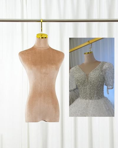 YKMYXZ, Hängende Schaufensterpuppe Halbkörper, Brautkleid Schneiderpuppe mit Metallhaken, Elegante Samthülle Damenpuppe(Khaki,Short Hook 10cm(4in)) von YKMYXZ