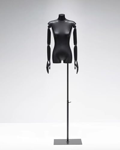 YKMYXZ, Höhenverstellbare Nähpuppe, extra Kleiner Torso-Schneiderpuppe for Schaufenster/Schneiderladen/Schneiderin(Black Stand with Arms) von YKMYXZ