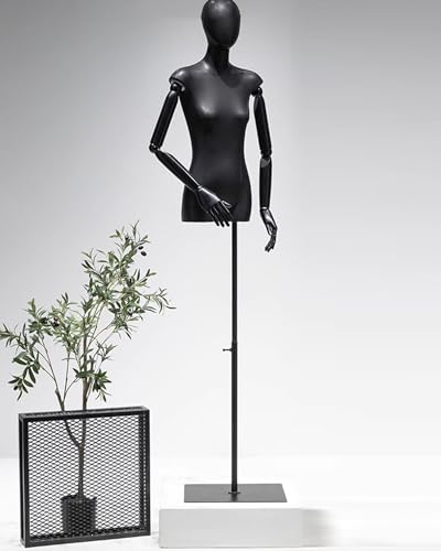 YKMYXZ, Höhenverstellbare Nähpuppe, extra Kleiner Torso-Schneiderpuppe for Schaufenster/Schneiderladen/Schneiderin(Black Stand with Head and Arms) von YKMYXZ