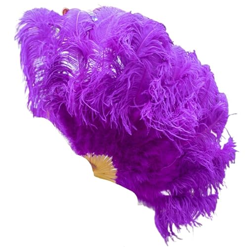 YKMYXZ, Klappbare Federfächer, 1–2 Stück, Federfächer, 90–130 cm, großer handgehaltener Faltfächer, Karneval, Bühnenaufführungszubehör, Faltbare Federfächer(15 Purple,90CM) von YKMYXZ